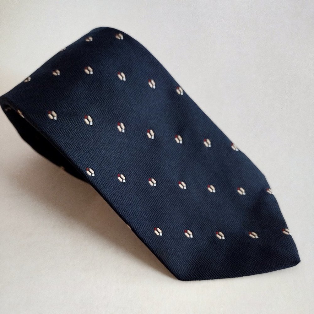 Vintage 1970s Sears Navy Blue Dotted Woven Narrow Neck Tie 3 x 55